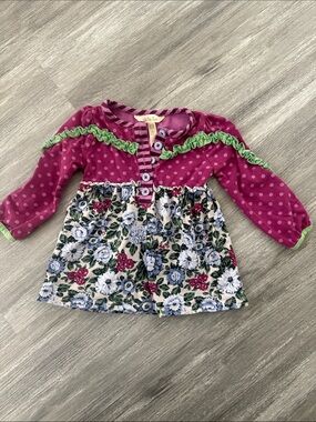 Matilda Jane Plum Polka & Floral Baby Tunic with Green Trim